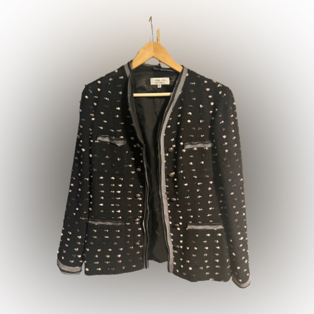 Vintage Teri Jon Sportswear Wool Blend Black Multicolored Dots Blazer Jacket
